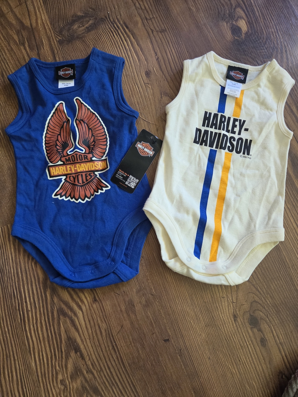 Harley-Davidson Blue & Cream Infant Sleeveless Bodysuit Set of 2 Baby Onesie